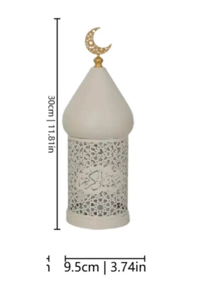 Decorative Ramadan Lantern Candle Holder with Crescent Top, Hollow-Carved Pattern Table Centerpiece, Ambient Light for Home Decor, Festival & Party Use（FD778-S) - Image 2